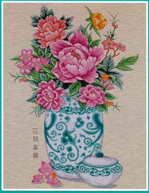 Peony In Vase-PINN Stitch Art & Technology-