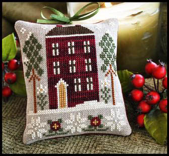 Ornament 6-Red House In Winter-Little House Needleworks-