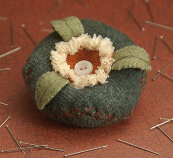 Red Flower Wool Biscornu-Dames Of The Needle-