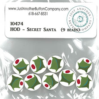 Secret Santa 9 Holly Beads (HOD) 10474.G-Just Another Button Company-