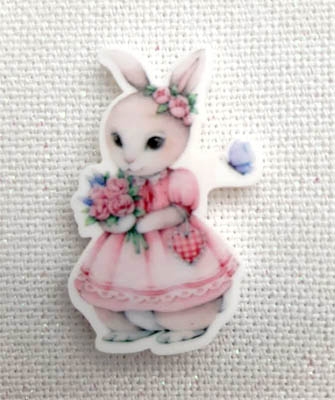 Spring Rabbit Magnet (Rabbit in Pink Dress)-Les Petites Croix De Lucie-