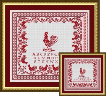 Antique Red Rooster Sampler-Happiness Is Heartmade-