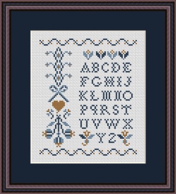 Blue Alphabet Sampler #1-Happiness Is Heartmade-