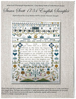 Susan Scott 1734 English Sampler-Gentle Pursuit Designs-