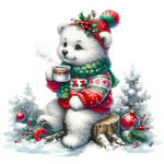 Christmas Bear Magnet (Bear With Coffee)-Les Petites Croix De Lucie-