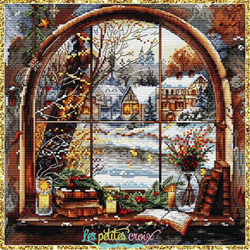 Christmas Window Magnet (Cabin with Snow and Lake)-Les Petites Croix De Lucie-