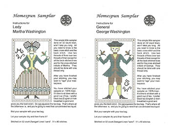 Lady Martha Washington & General George Washington-Homespun Samplar-